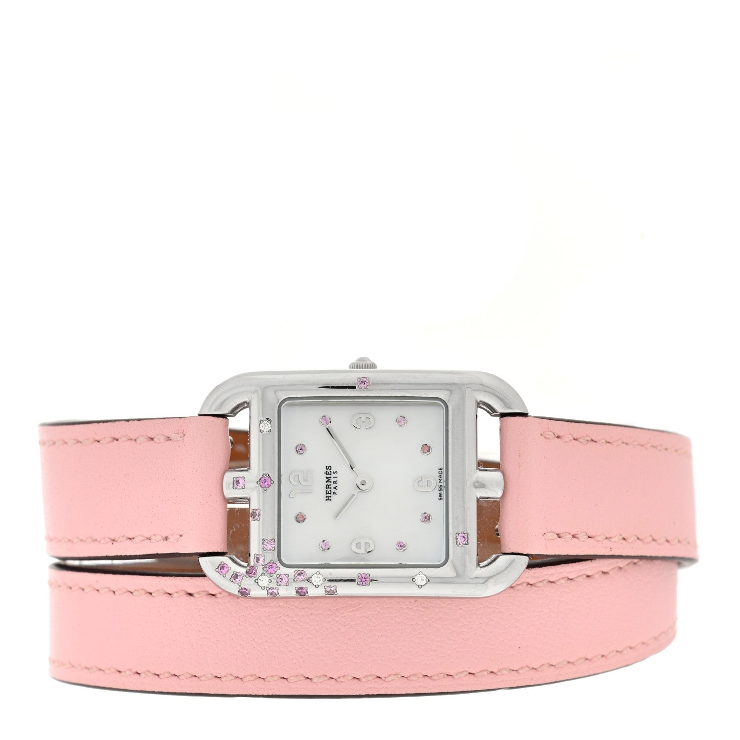 Hermes Stainless Steel Swift Diamond Pink Sapphire Mother of Pearl 23mm Cape Cod Double Tour Quartz Watch Rose Sakura 2 of 5