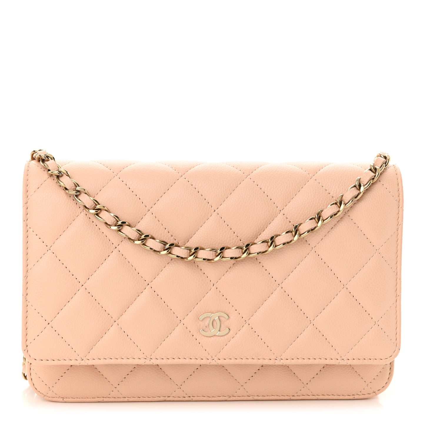 Caviar Quilted Wallet on Chain WOC Light Pink