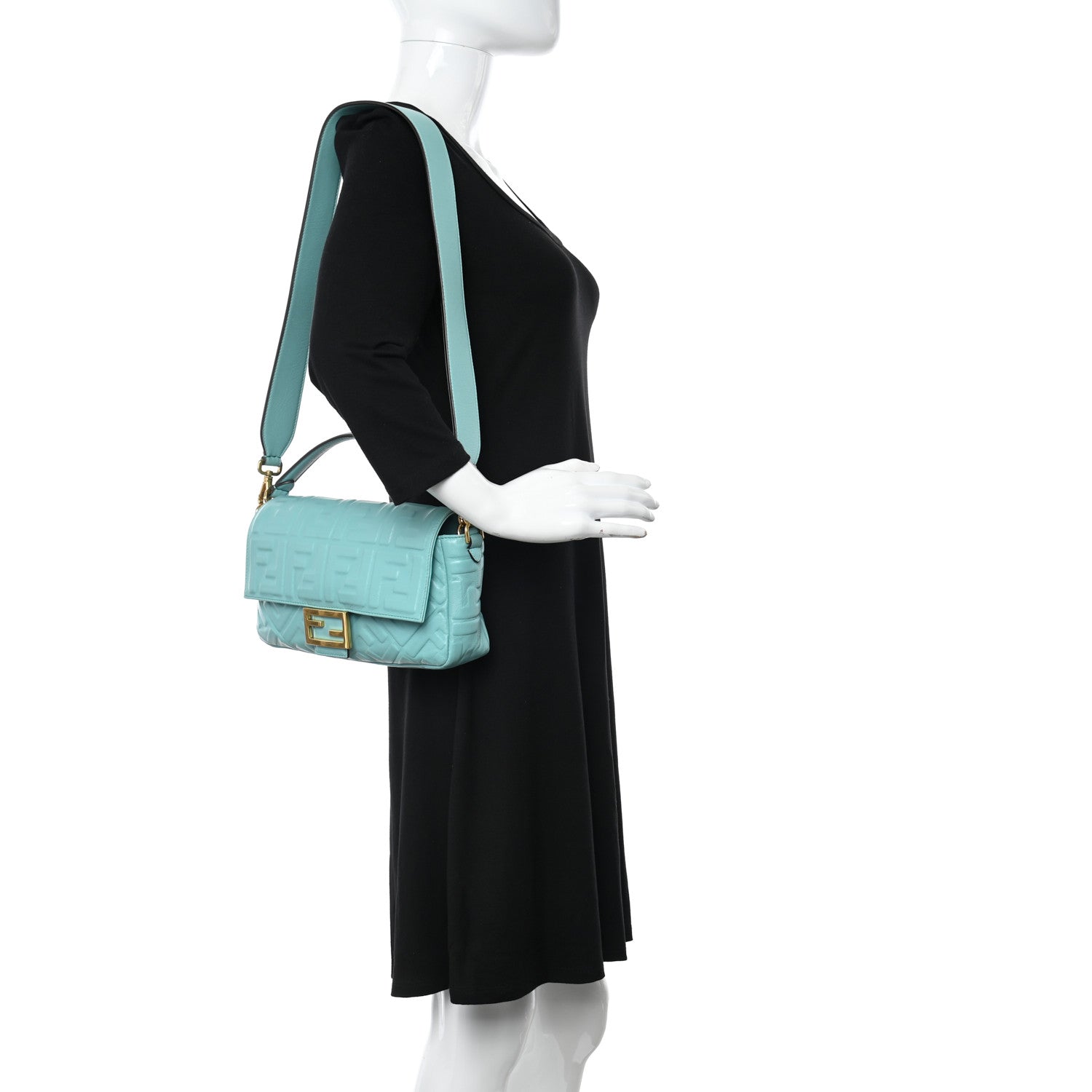 Fendi Nappa FF 1974 Embossed Baguette Tiffany 2 of 11