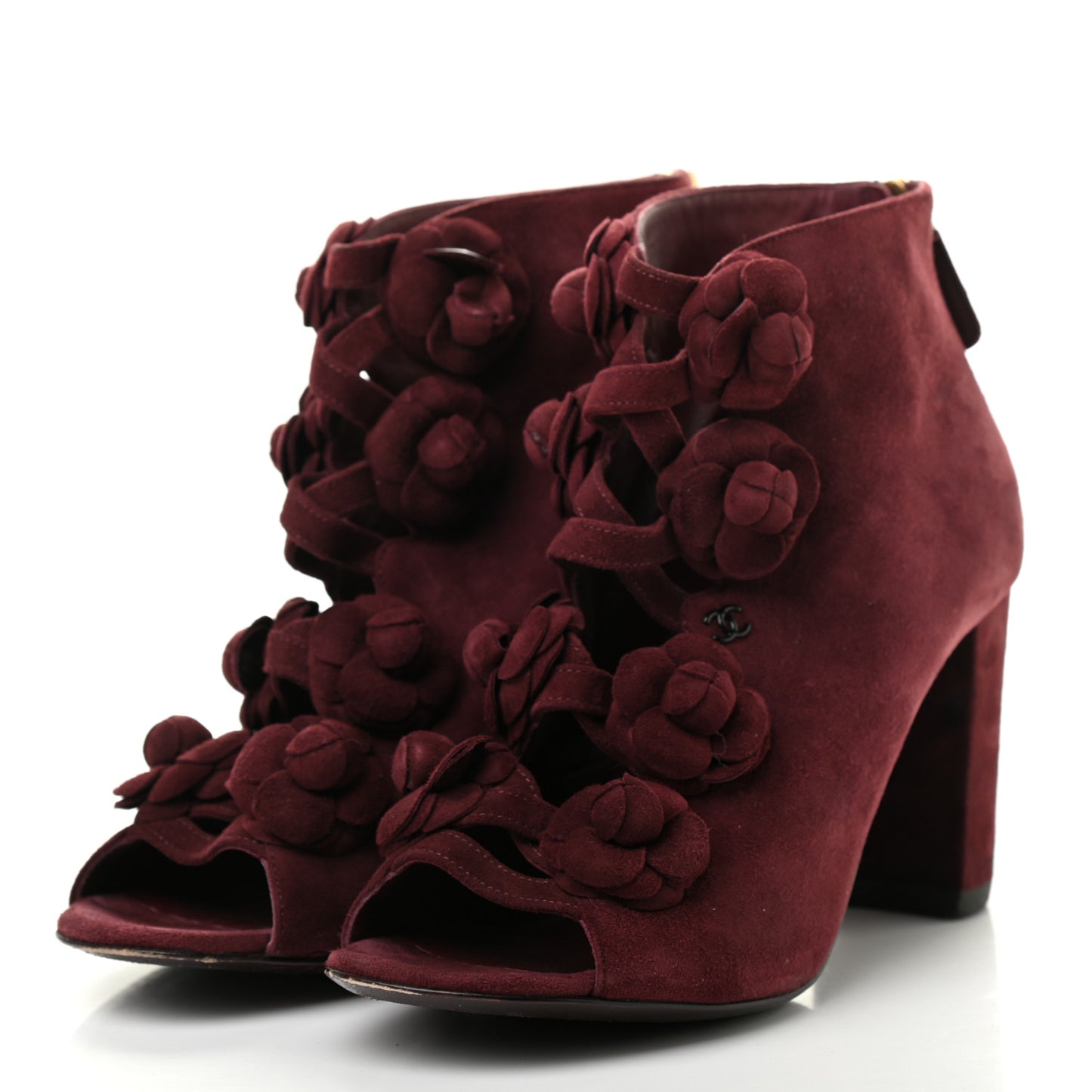 Suede Camellia Short Booties 39.5 Red