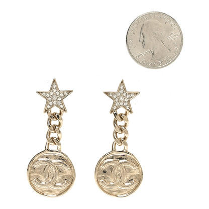 Chanel Metal Crystal Textured CC Star Drop Earrings Gold 2 of 4