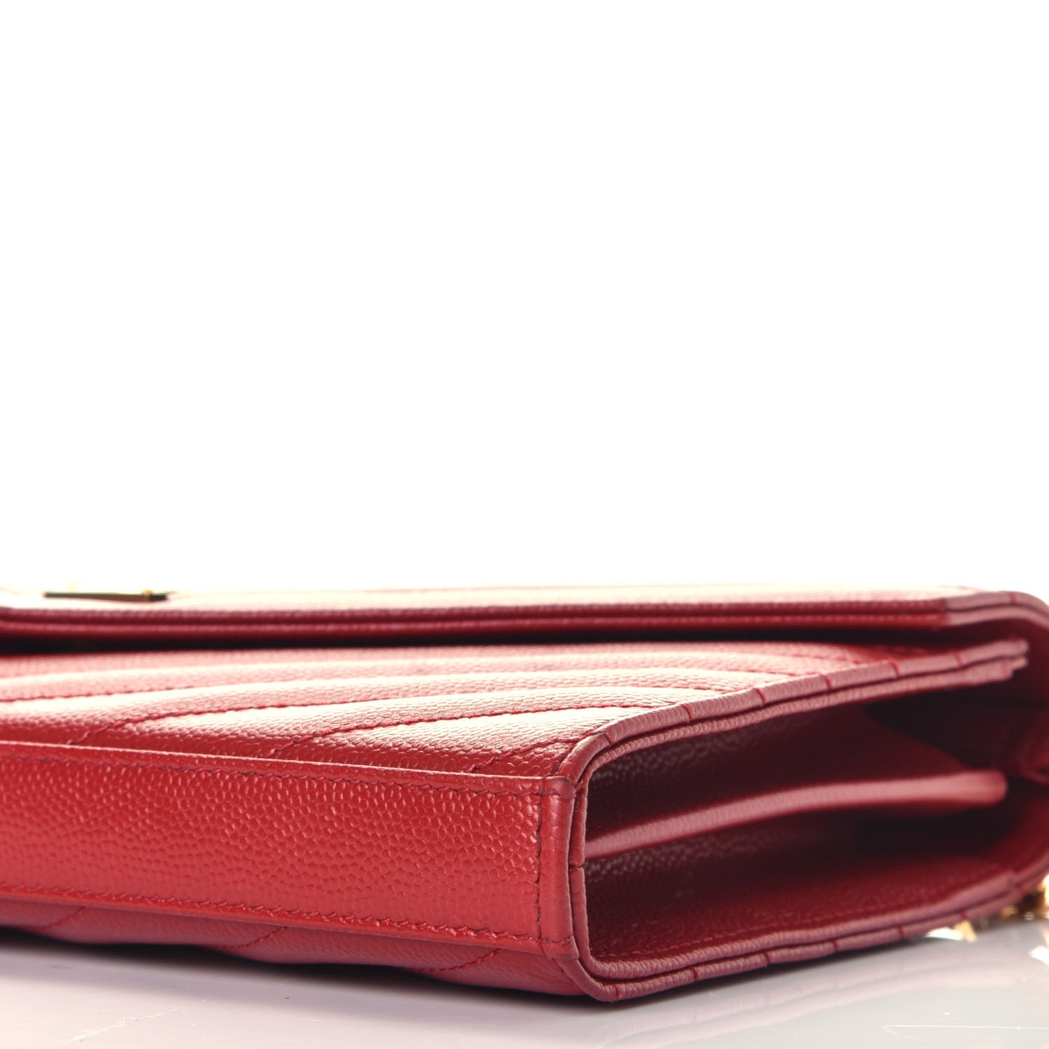 Saint Laurent Grain De Poudre Matelasse Chevron Monogram Chain Wallet New Red 8 of 10