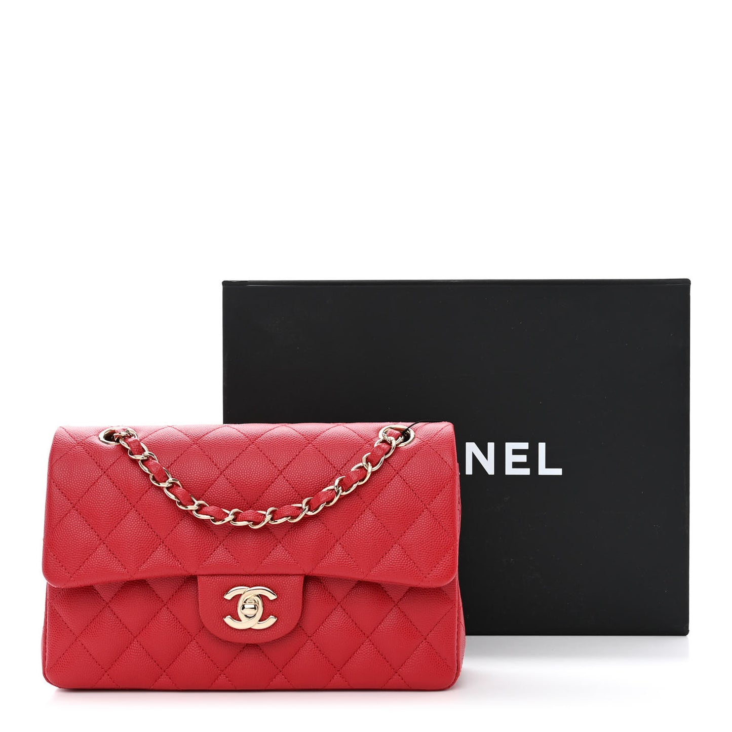 Caviar Quilted Small Double Flap Red