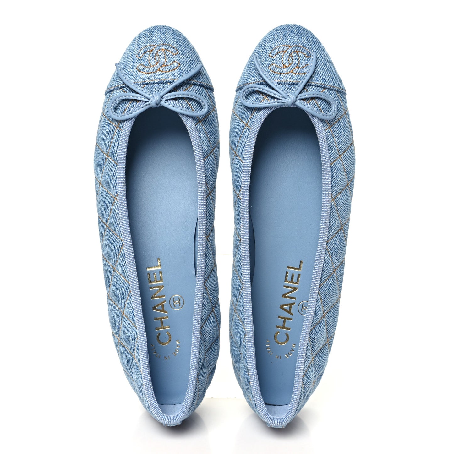 Washed Denim Quilted Cap Toe CC Ballerina Flats 37 Blue