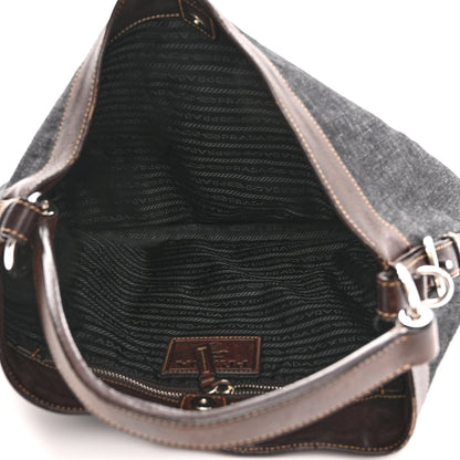 Prada Washed Denim Logo Hobo Black Caffe 5 of 11