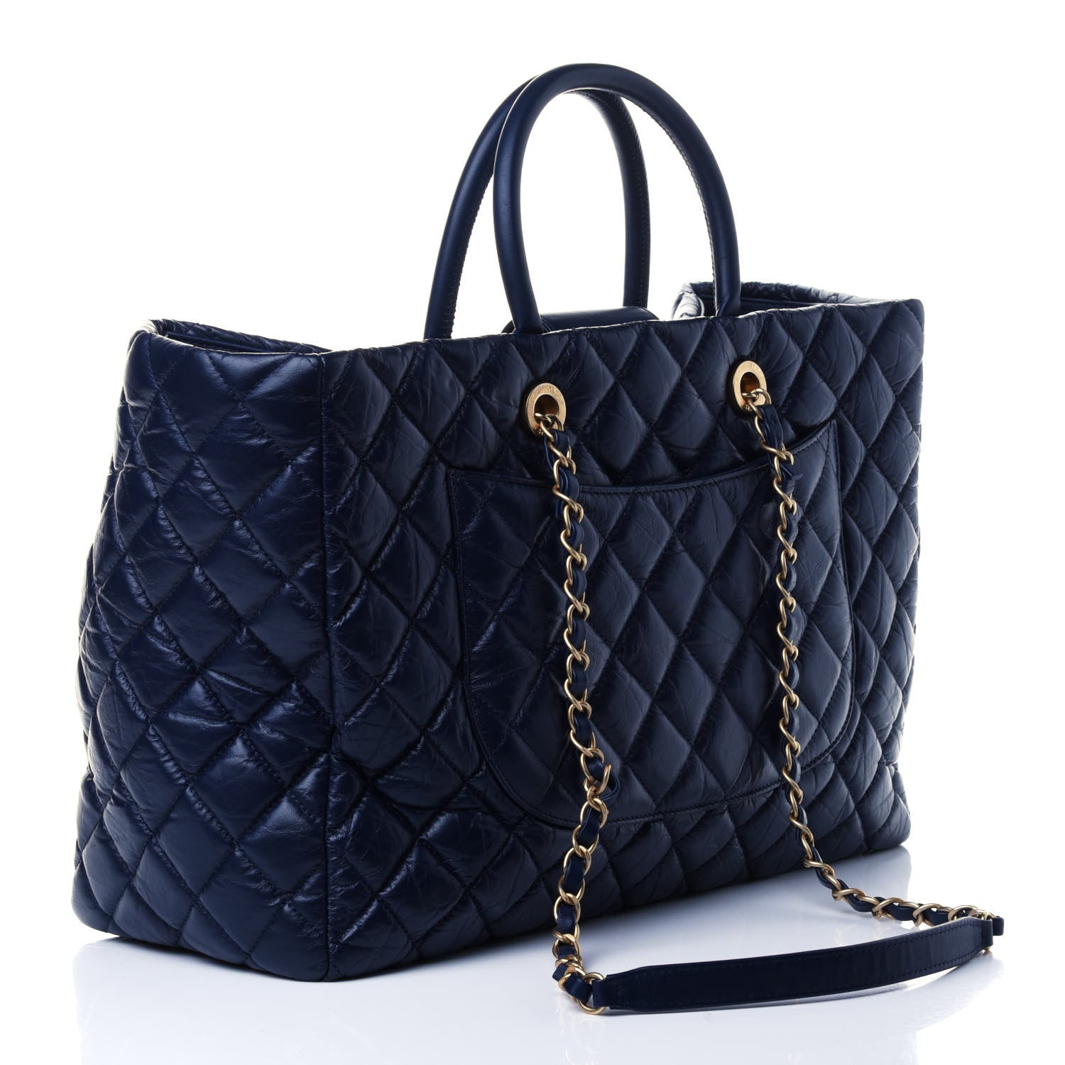 Chanel Aged Calfskin Quilted Large Coco Handle Shopping Tote Navy 2 of 4