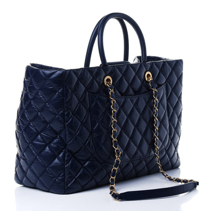 Chanel Aged Calfskin Quilted Large Coco Handle Shopping Tote Navy 2 of 4