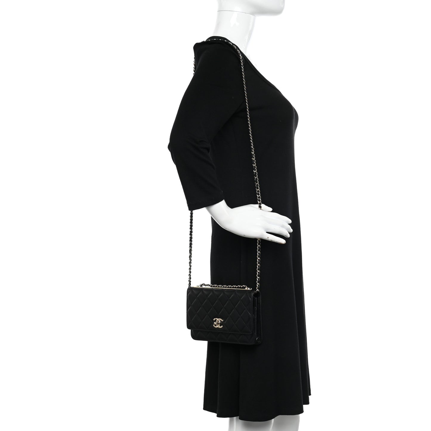 Lambskin Quilted Trendy CC Wallet On Chain WOC Black