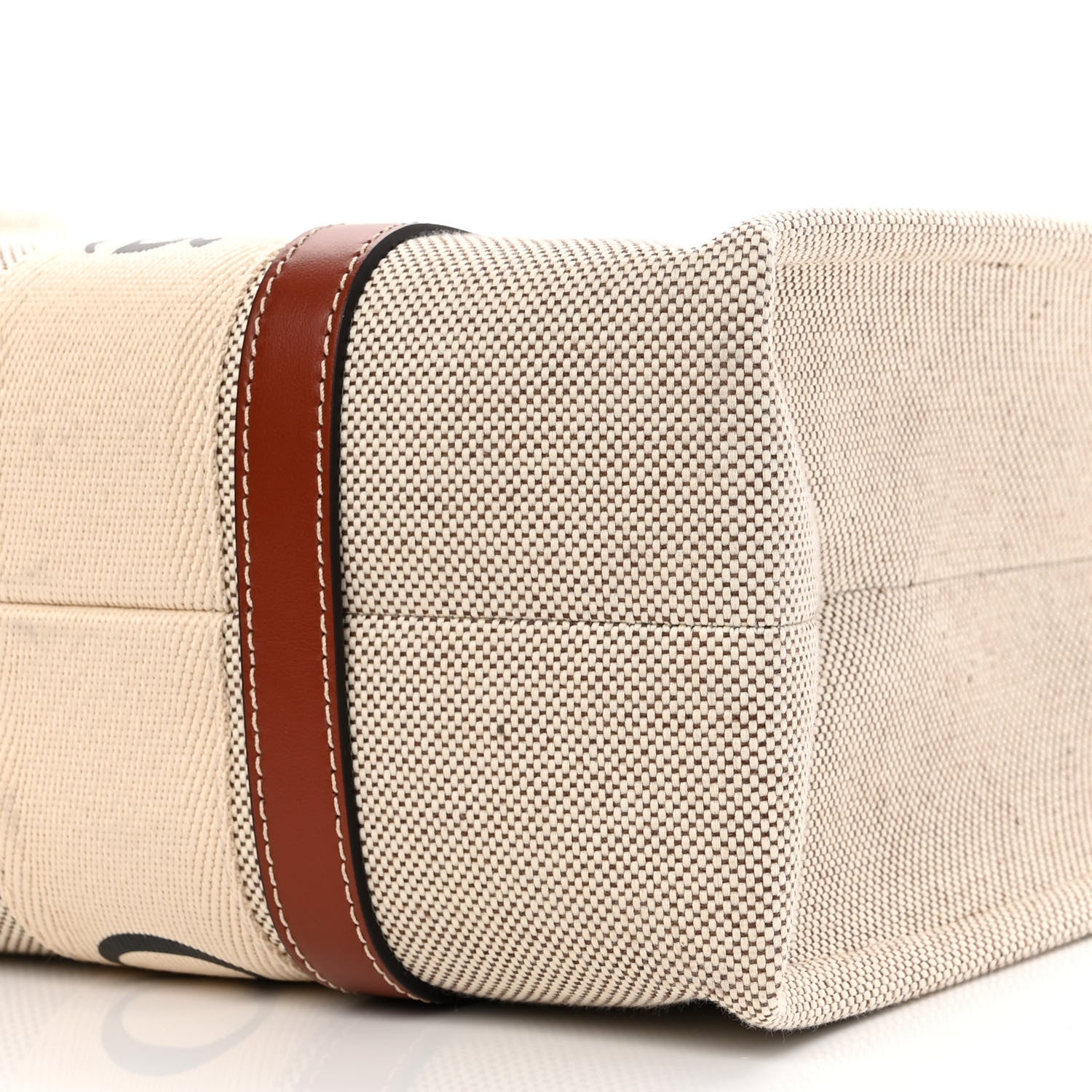 Chloe Cotton Calfskin Medium Woody Ribbon Tote White Brown 9 of 10