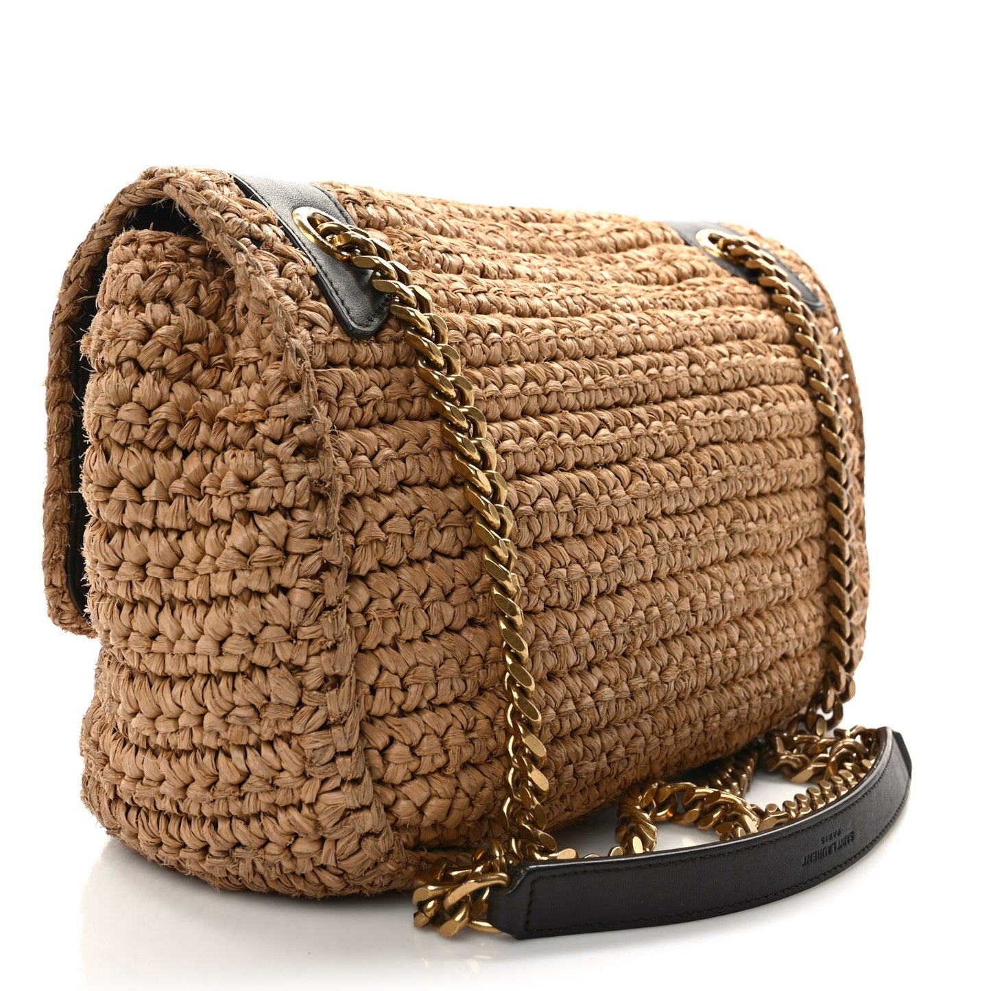 Raffia Calfskin Monogram Medium Niki Chain Satchel Natural