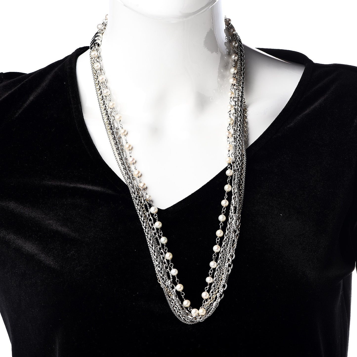 Sterling Silver 18K Yellow Gold Pearl Multi Chain Necklace