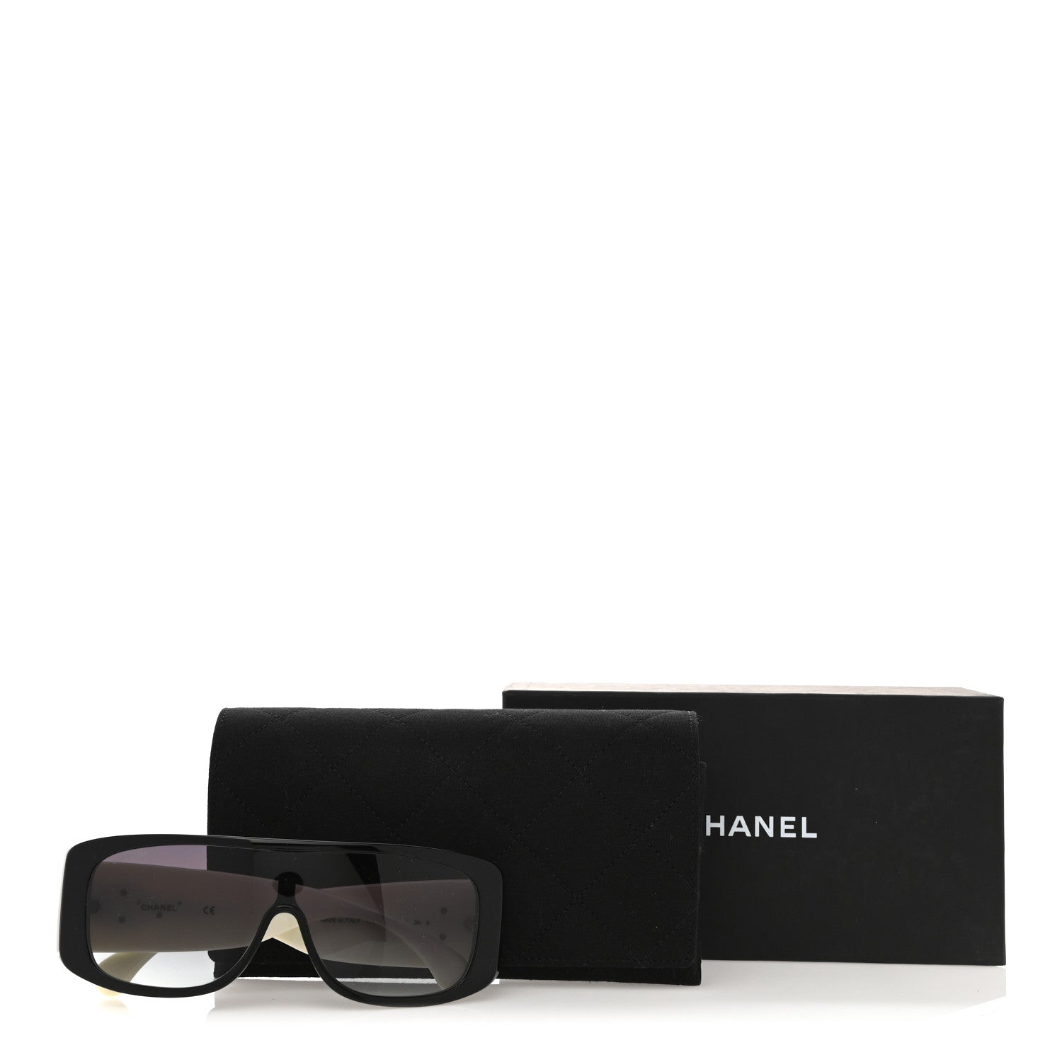 Chanel Acetate Shield Sunglasses 71466 White Black 9 of 9