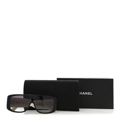 Chanel Acetate Shield Sunglasses 71466 White Black 9 of 9