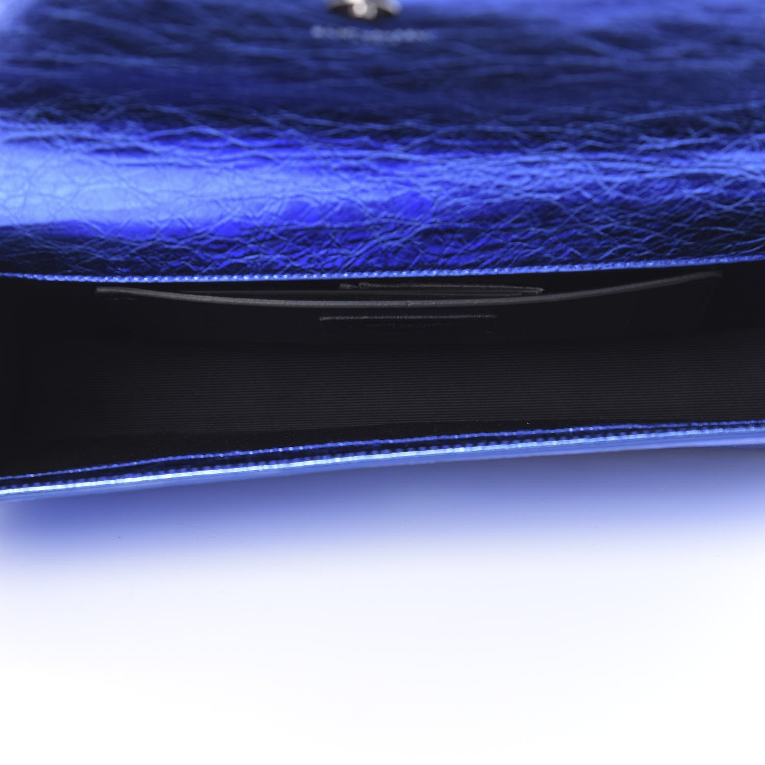 Saint Laurent Metallic Crinkled Calfskin Classic Monogram Cassandre Clutch Blue 5 of 9