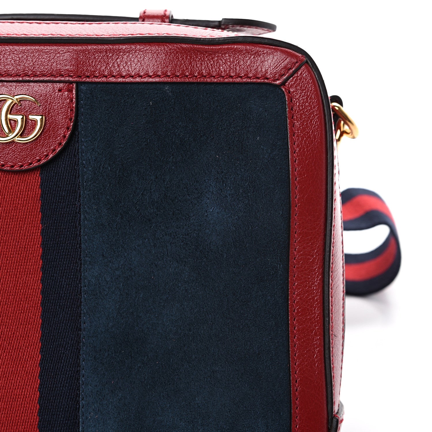 Gucci Suede Calfskin Web Small Ophidia Top Handle Shoulder Bag New Blue Romantic Cherry 10 of 12