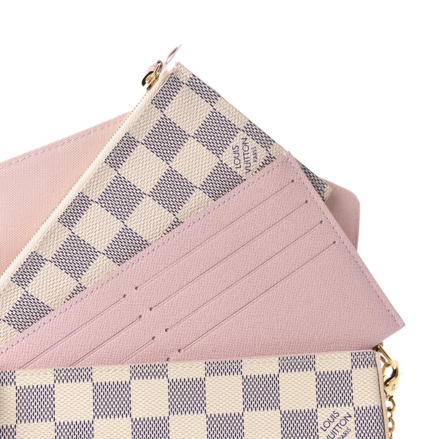 Louis Vuitton Damier Azur Pochette Felicie Chain Wallet Rose Ballerine 8 of 14