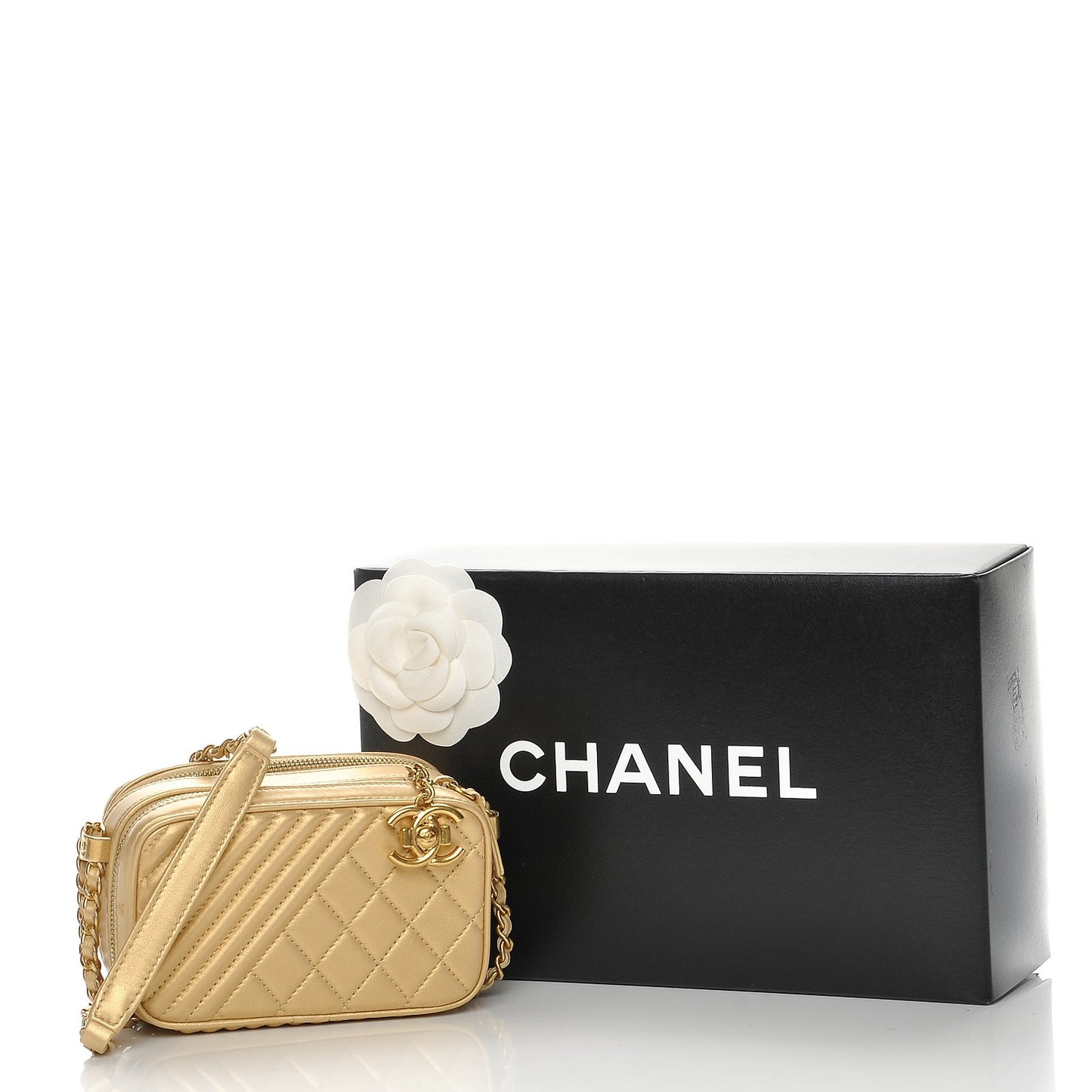Metallic Lambskin Mini Coco Boy Camera Bag Gold