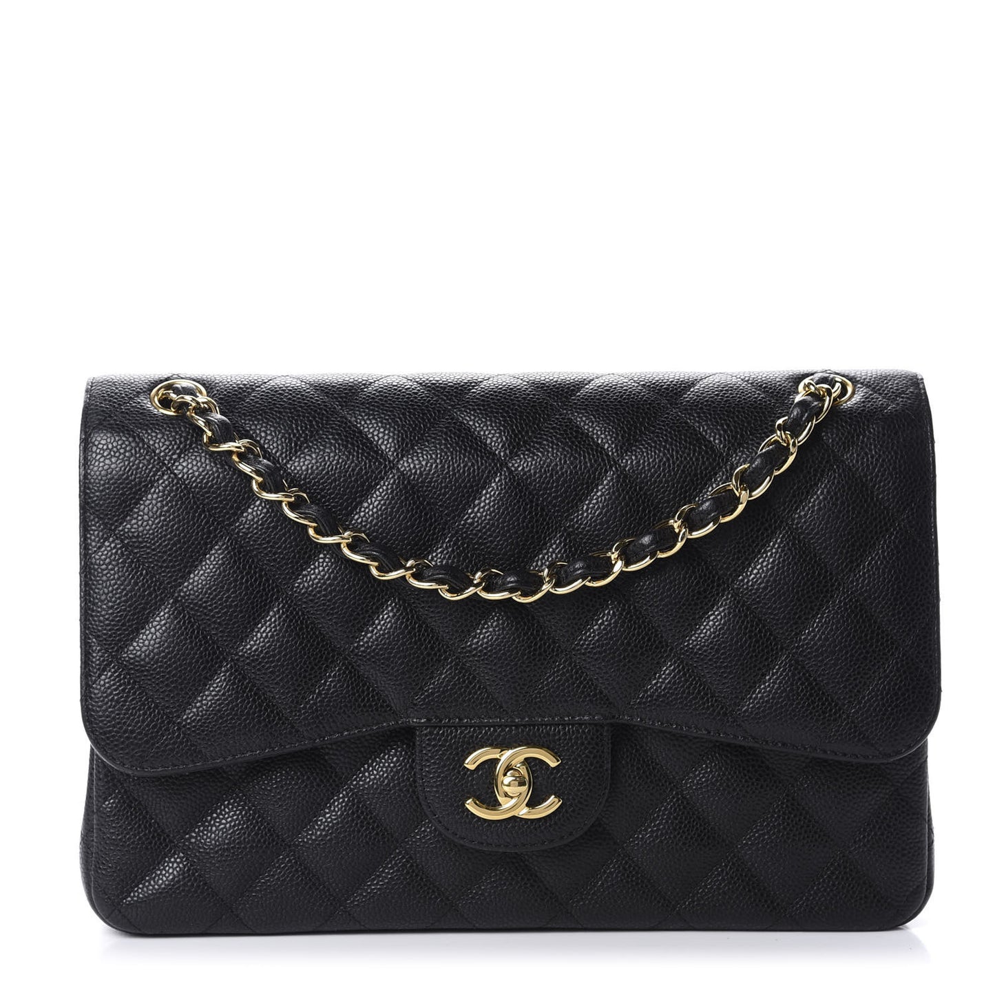 Caviar Quilted Jumbo Double Flap Black