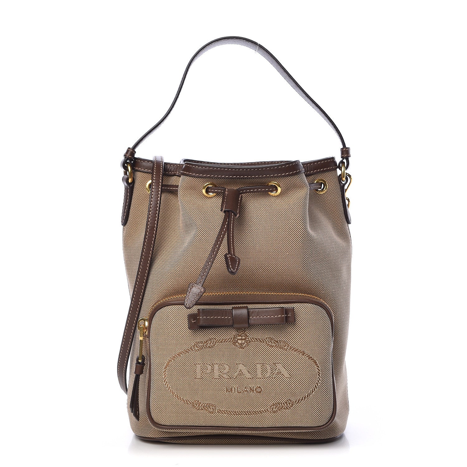 Prada Jacquard Logo Mini Bucket Crossbody Bag Corda Bruciato 1 of 9