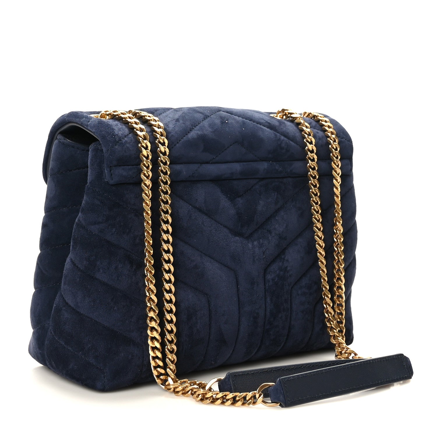 Saint Laurent Suede Calfskin Y Quilted Monogram Small Loulou Chain Satchel Deep Marine 3 of 10