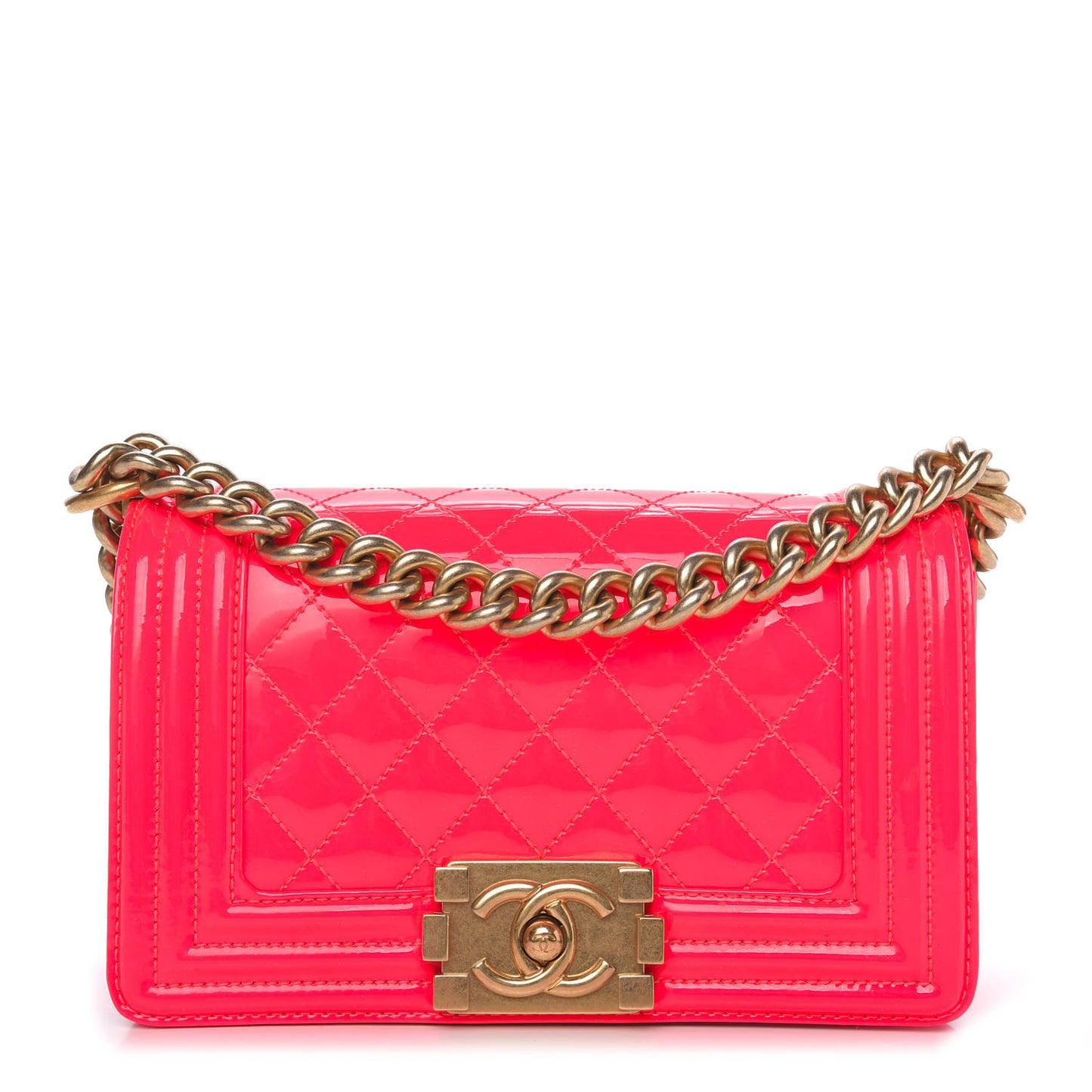 Patent Calfskin Quilted Small Boy Flap Pink