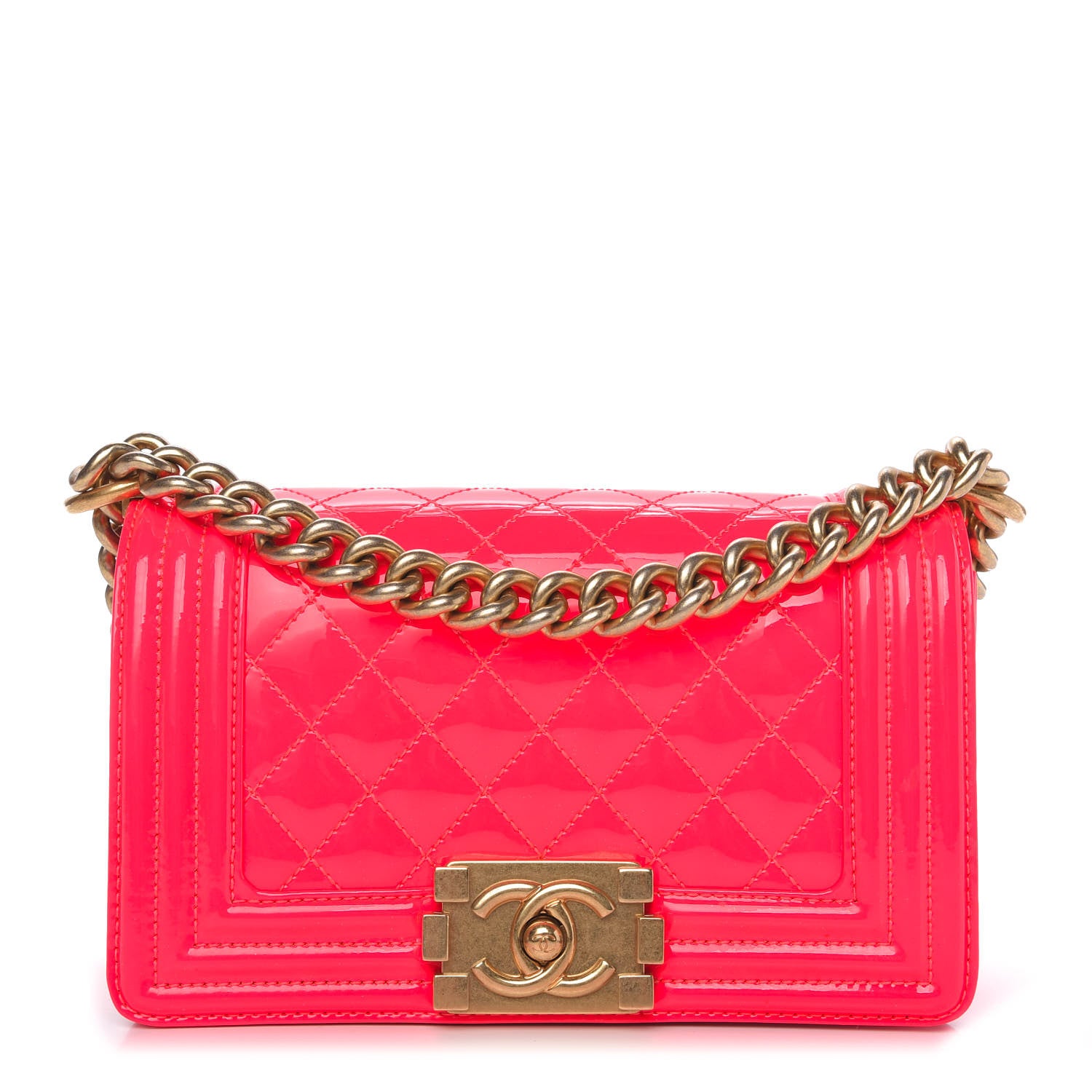 Chanel Patent Calfskin Quilted Small Boy Flap Pink 1 of 11