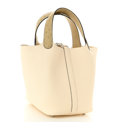 Hermes Taurillon Clemence Ostrich Touch Picotin Lock 18 PM Nata Trench 3 of 11