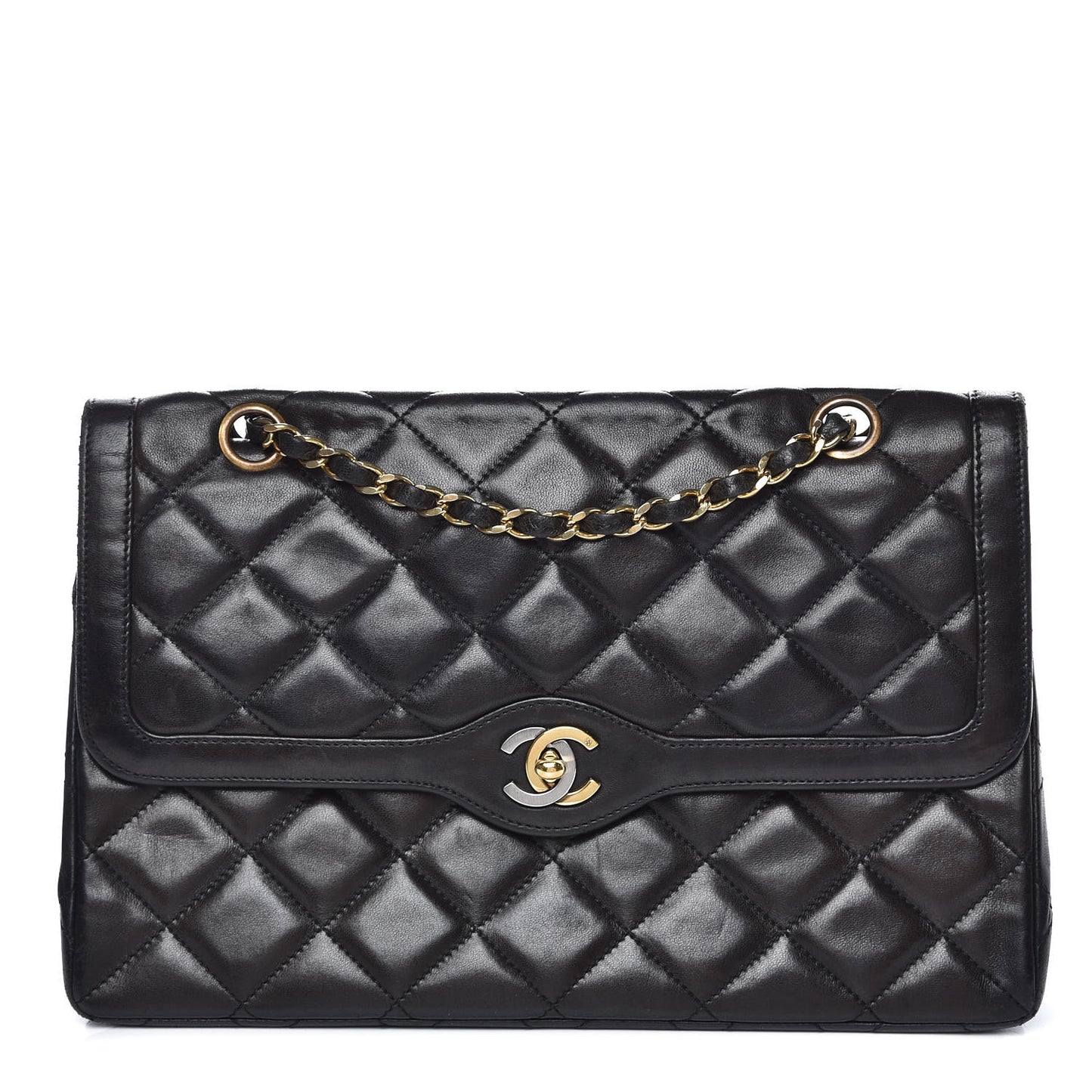 Lambskin Quilted Medium Double Flap Black