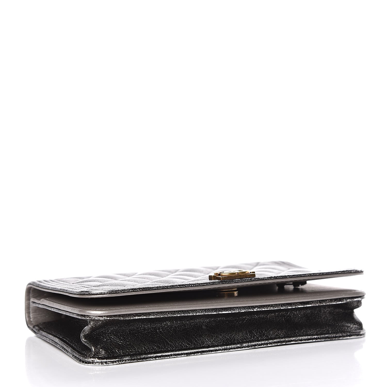 Chanel Cracked Metallic Calfskin Quilted Boy Wallet On Chain WOC Dark Silver 4 of 18