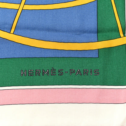 Hermes Cashmere Silk Coupe De Gala Shawl 140 Myosotis Rouge Vert 2 of 6
