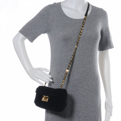 Fendi Shearling Nappa Mini Be Baguette Shoulder Bag Black 2 of 9