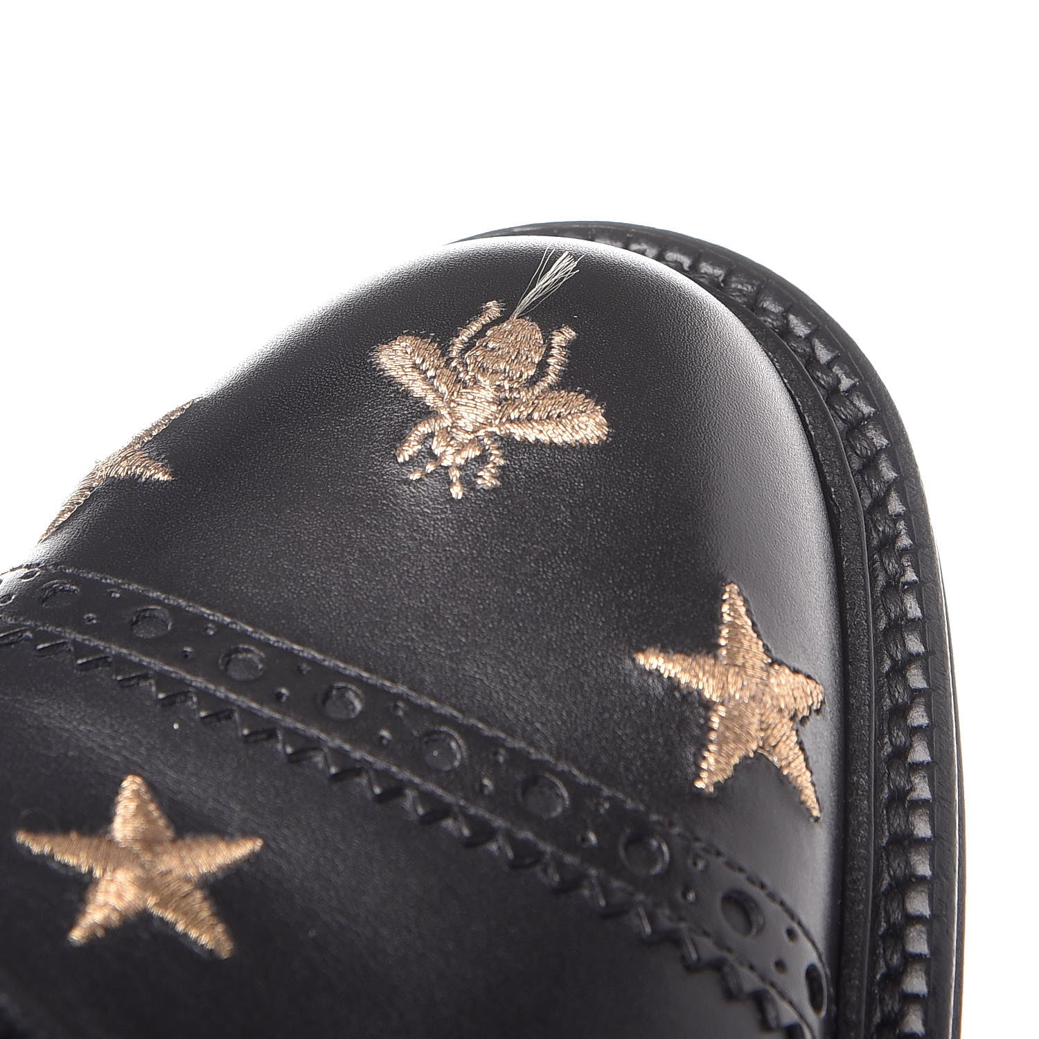 Gucci Calfskin Bee Star Embroidered Mens Captoe Derby Loafers 9 Black 5 of 11