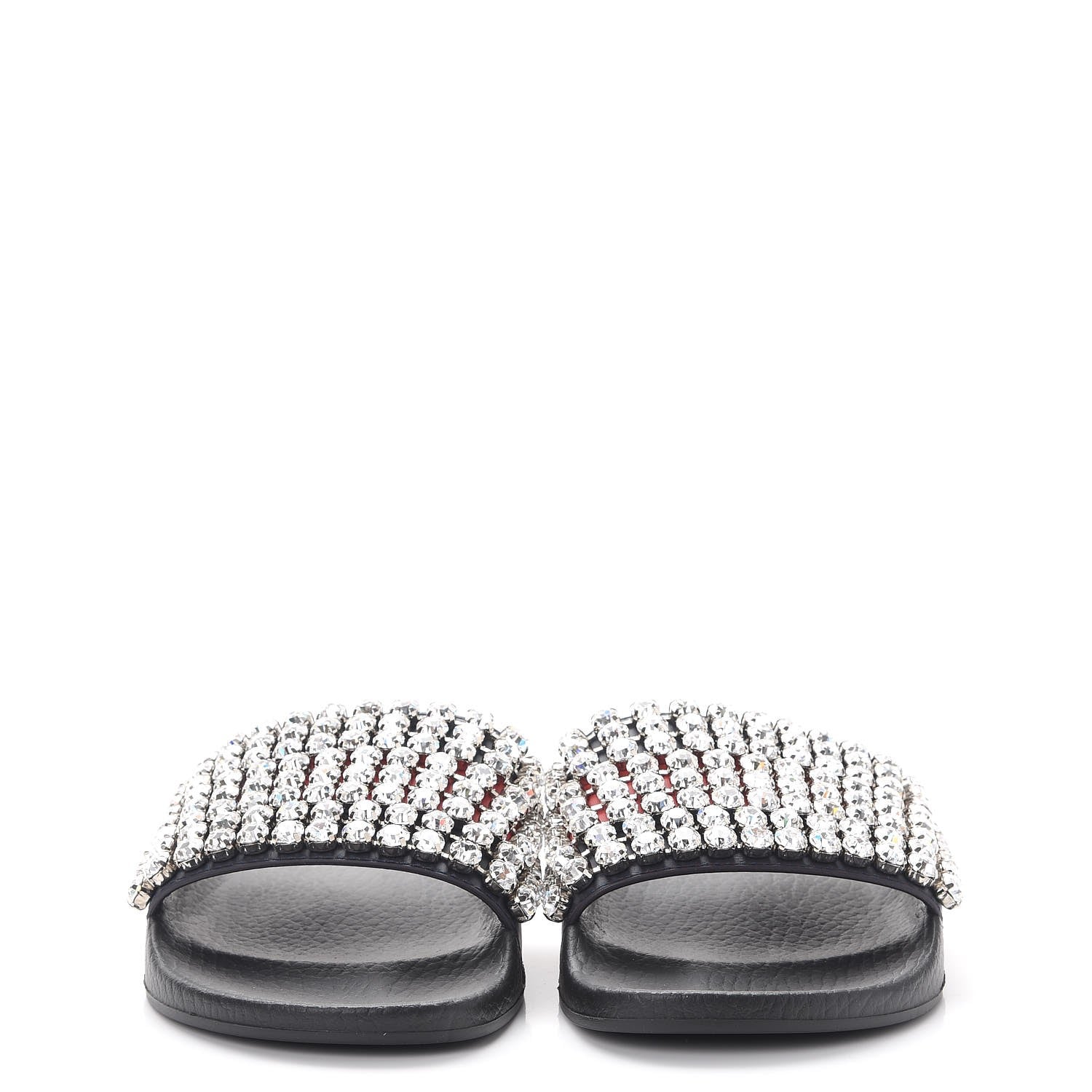 Gucci Calfskin Crystal Embellished Web Slide Sandals 37 Blue Red 2 of 8