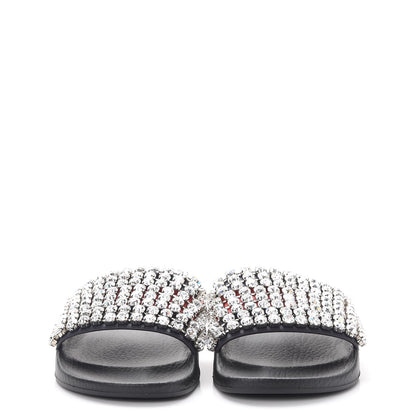 Gucci Calfskin Crystal Embellished Web Slide Sandals 37 Blue Red 2 of 8