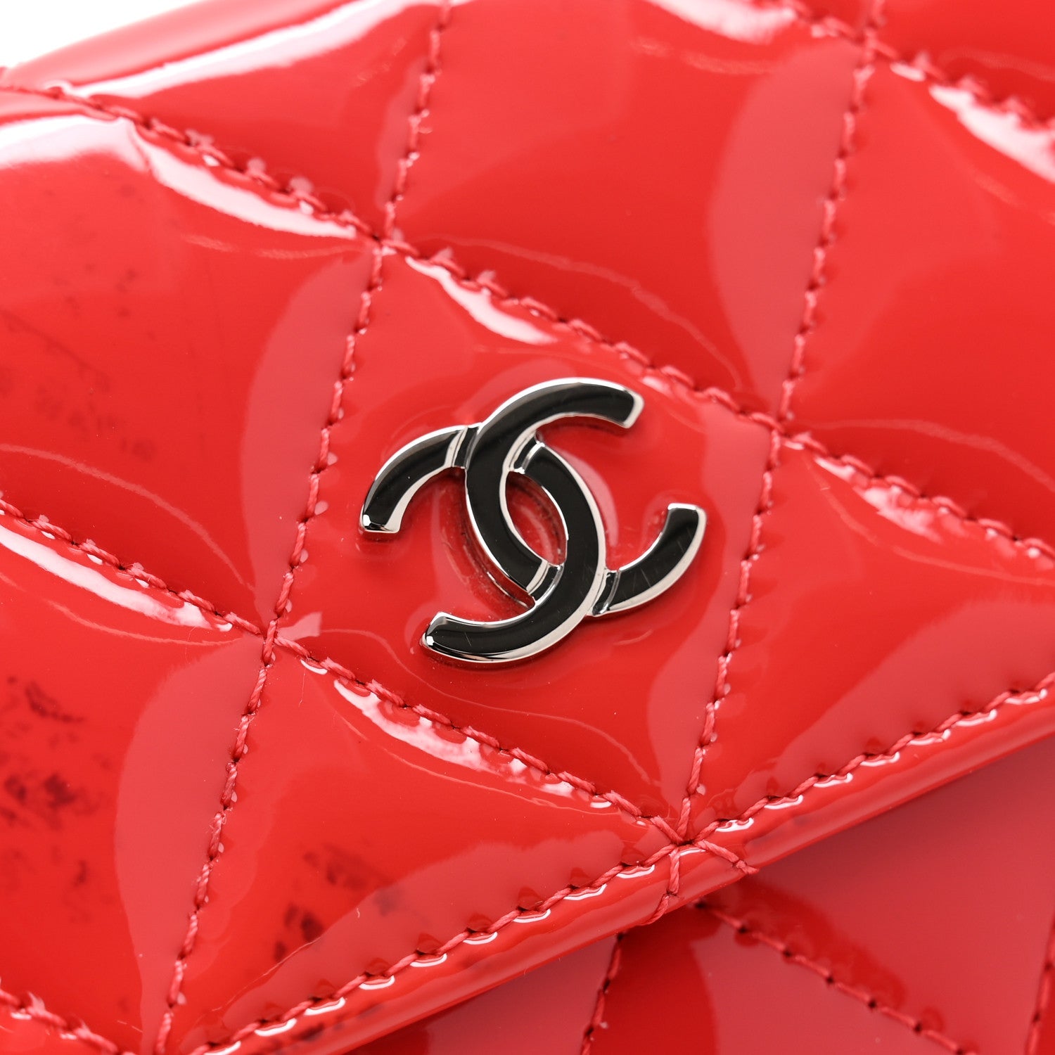 Chanel Patent Quilted Card Holder Wallet Red 10 of 10