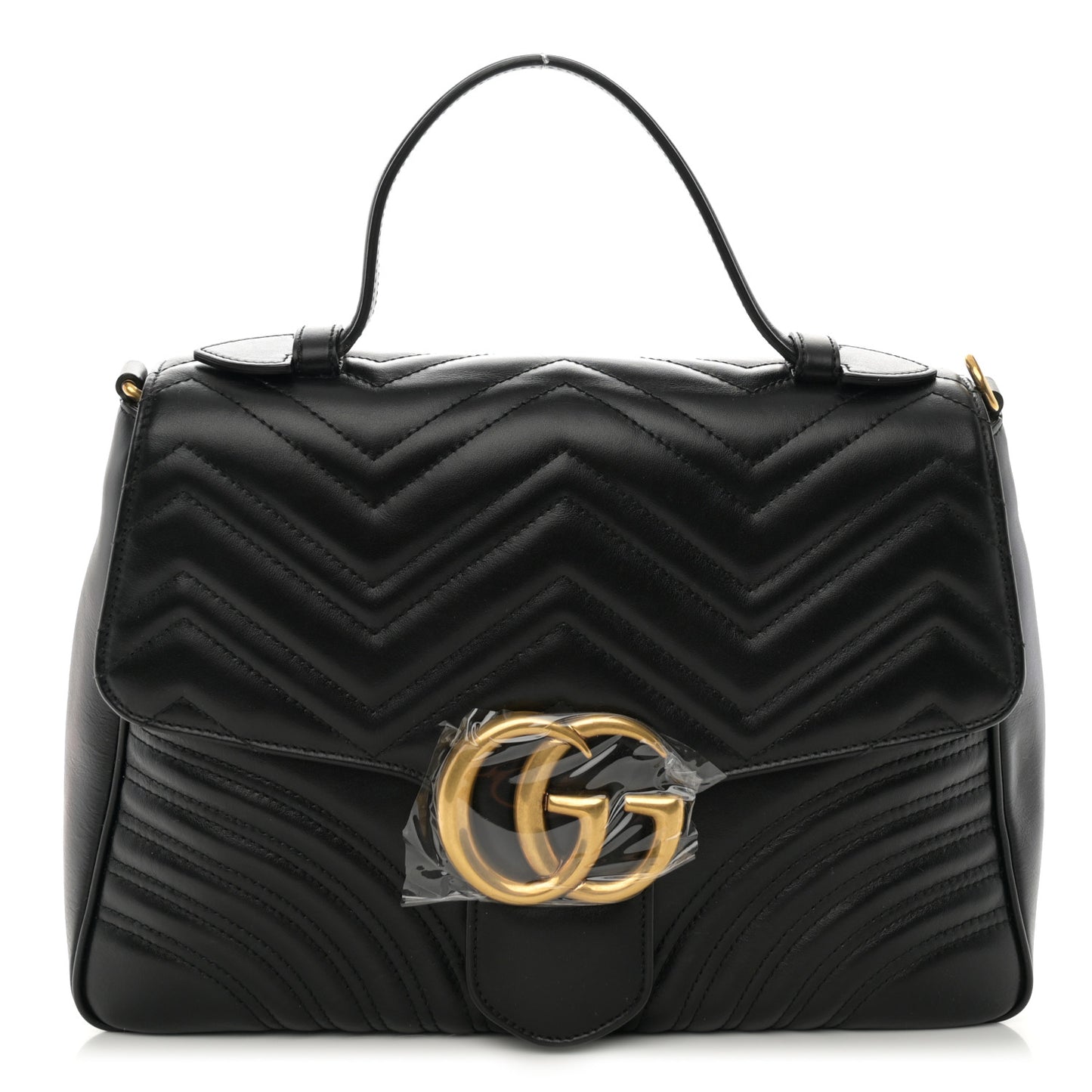 Calfskin Matelasse Medium GG Marmont Top Handle Shoulder Bag Black