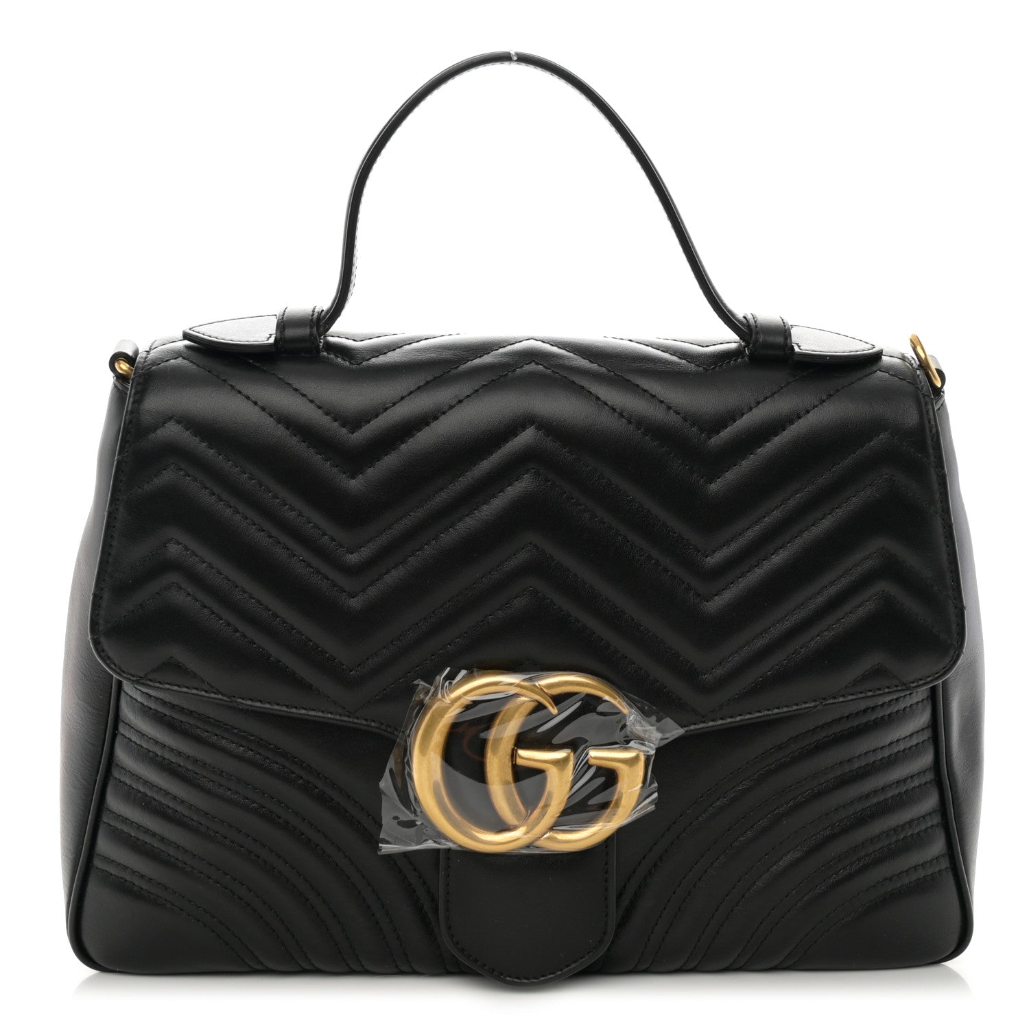 Gucci Calfskin Matelasse Medium GG Marmont Top Handle Shoulder Bag Black 1 of 10