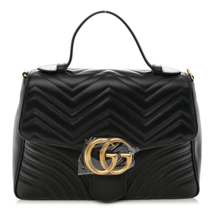 Gucci Calfskin Matelasse Medium GG Marmont Top Handle Shoulder Bag Black 1 of 10