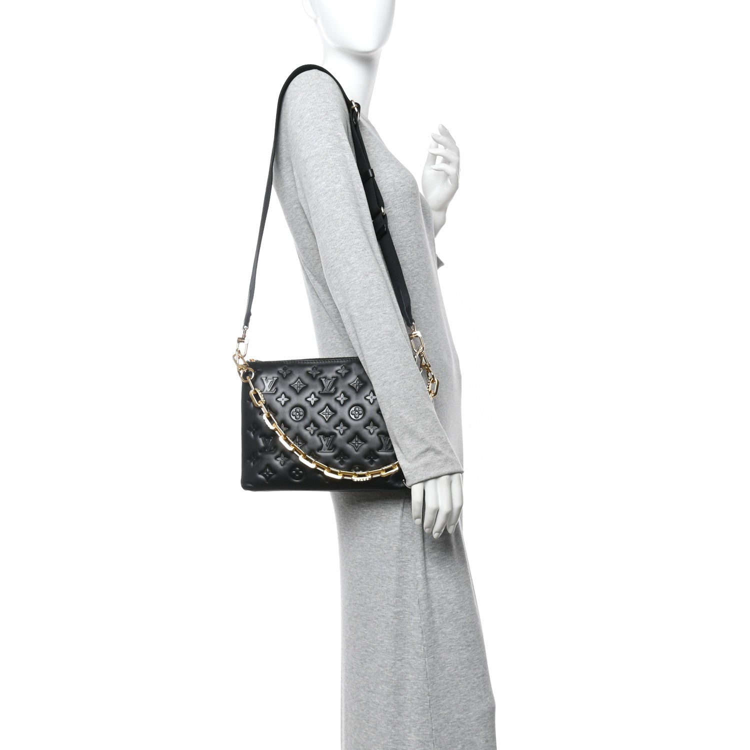 Louis Vuitton Lambskin Embossed Monogram Coussin PM Black 1839035