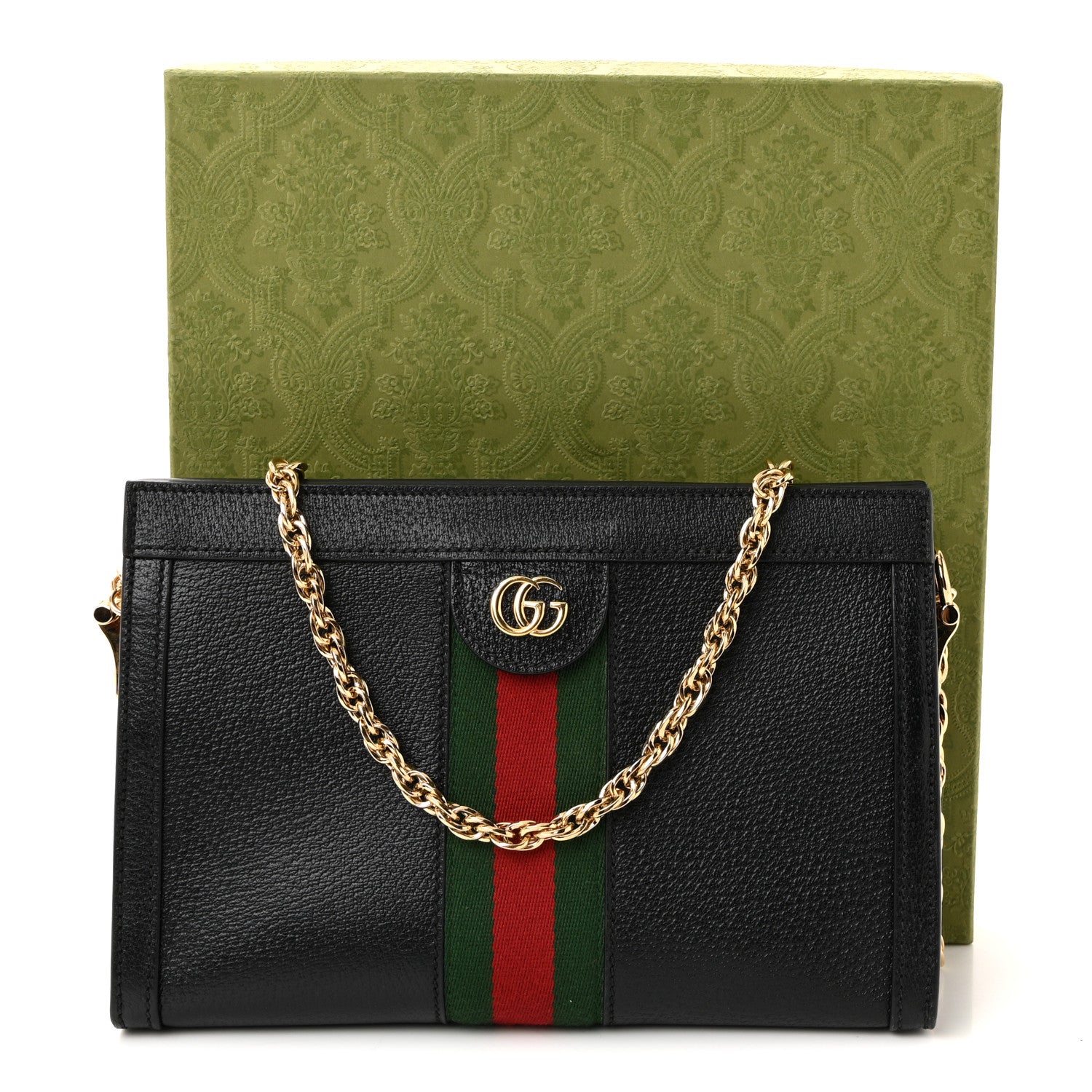 Gucci Calfskin GG Web Small Ophidia Chain Shoulder Bag Black 10 of 10