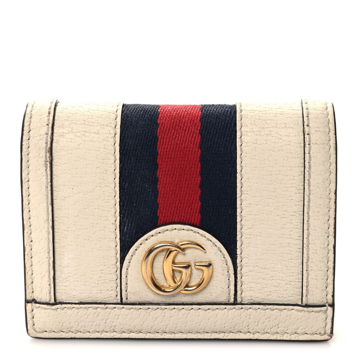 Textured Calfskin Web Ophidia Card Case Mystic White