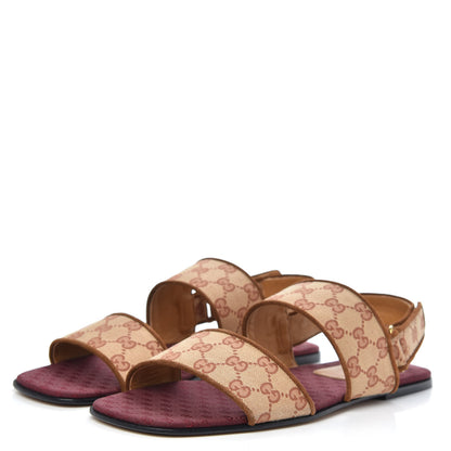 Gucci Canvas GG Monogram Mens Slingback Flat Sandals 11 Beige Ruggine Cuir 3 of 8