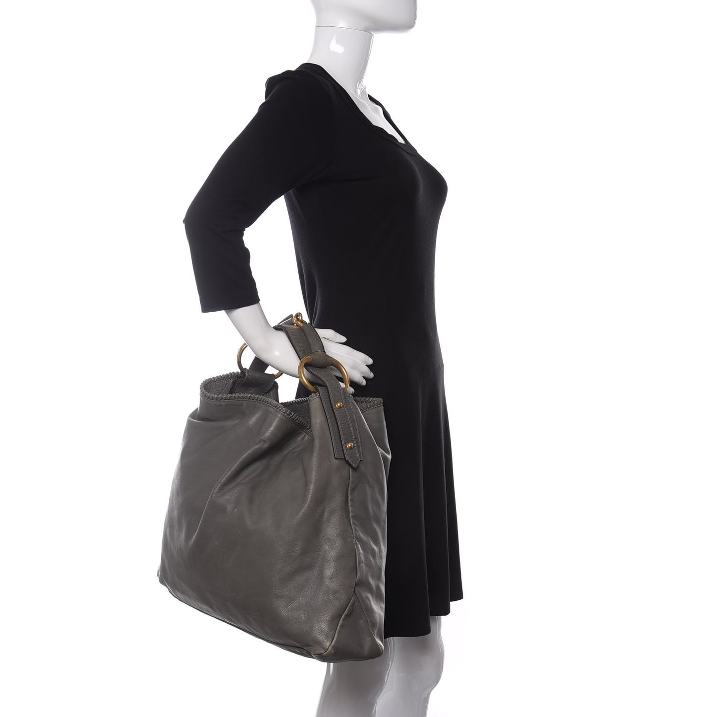 Calfskin Large Horsebit Chain Hobo Grey