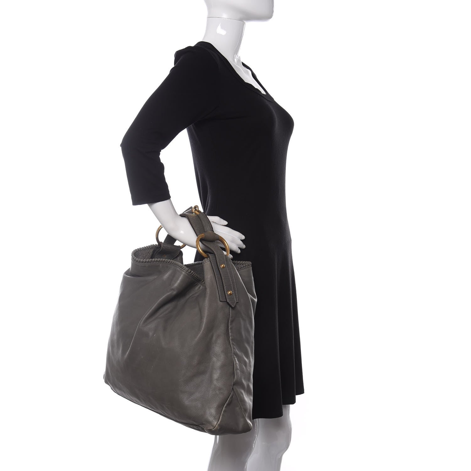Gucci Calfskin Large Horsebit Chain Hobo Grey 2 of 9