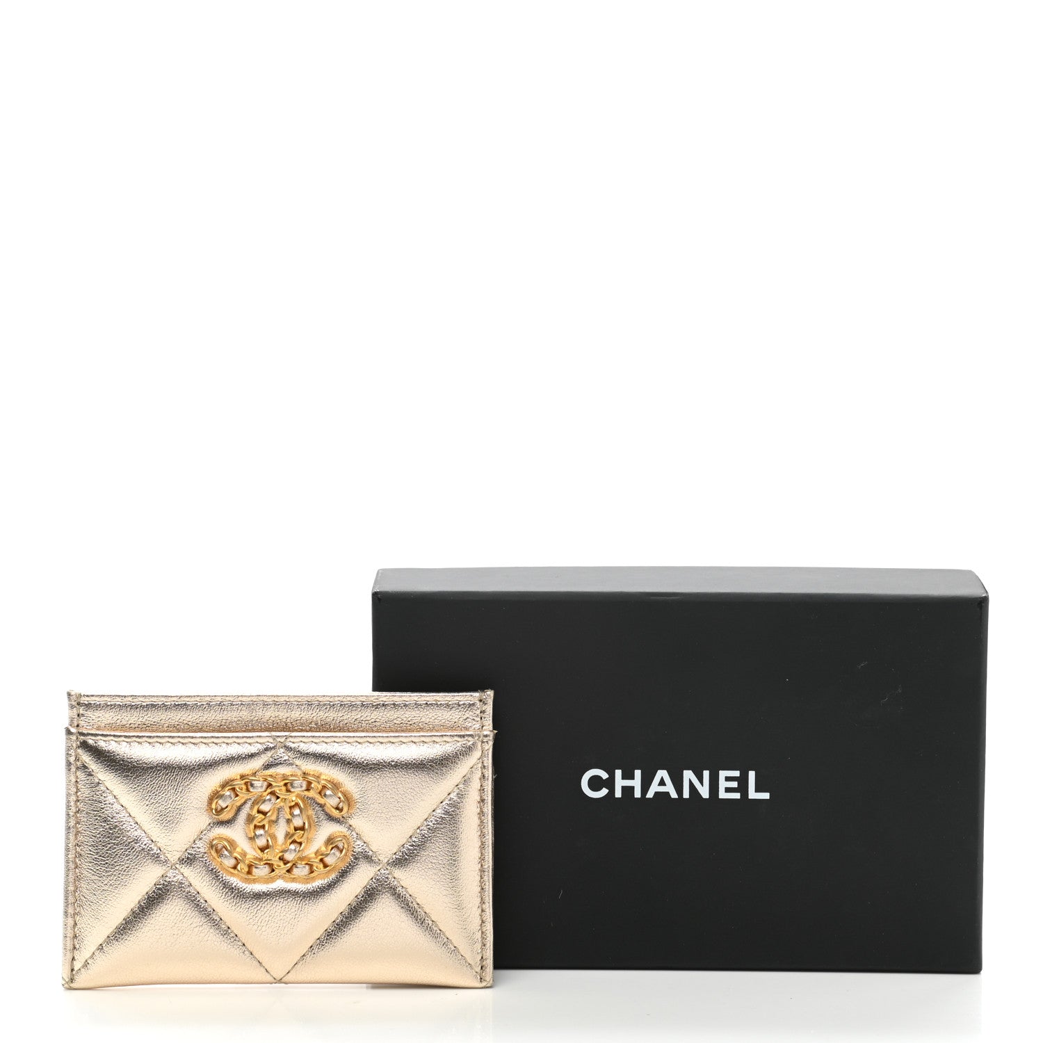 Chanel Metallic Lambskin Quilted Chanel 19 Card Holder Gold 11 of 11