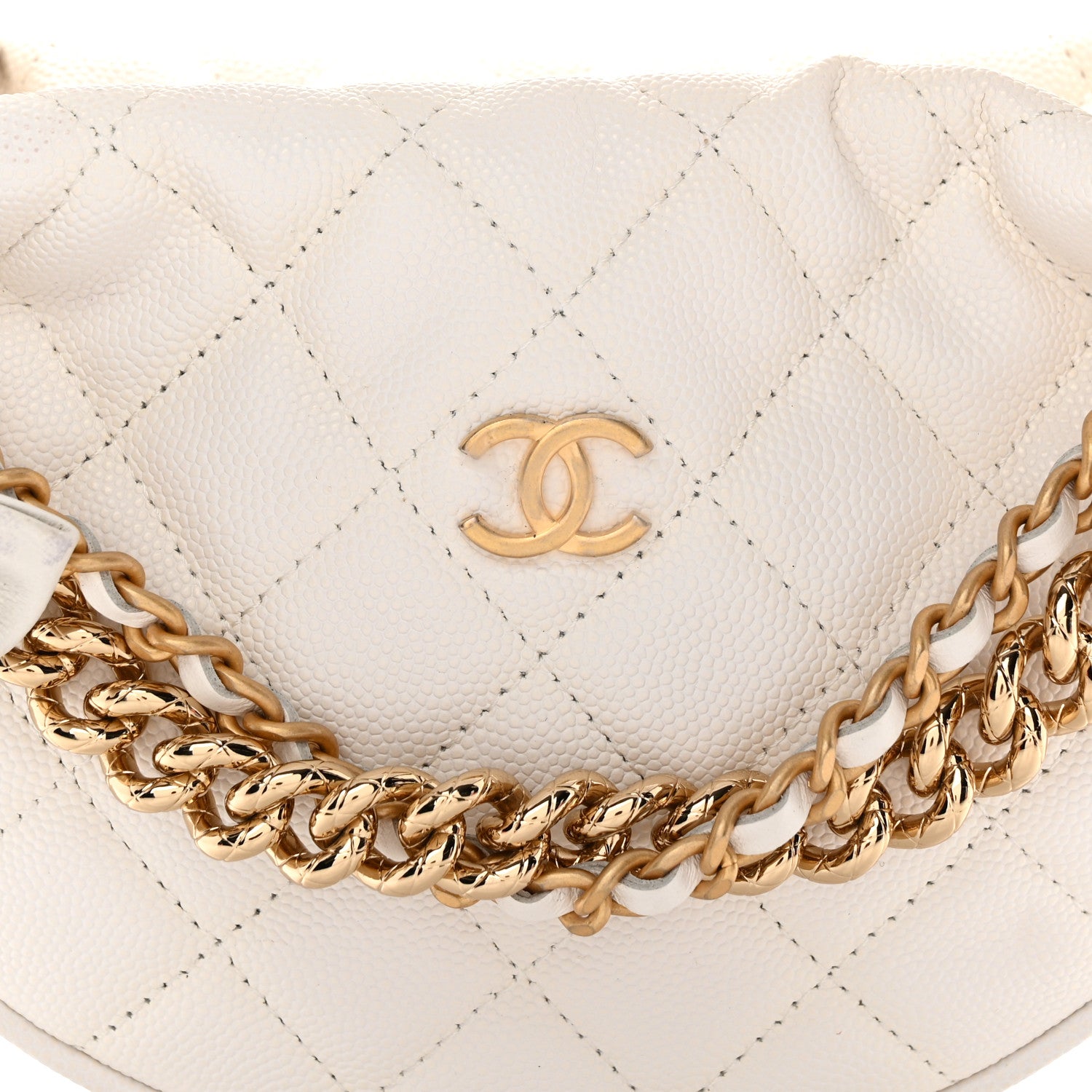 Chanel Shiny Caviar Quilted Bow Pouch Hobo White 8 of 13