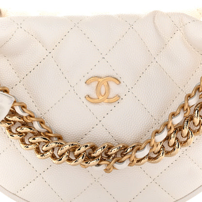 Chanel Shiny Caviar Quilted Bow Pouch Hobo White 8 of 13
