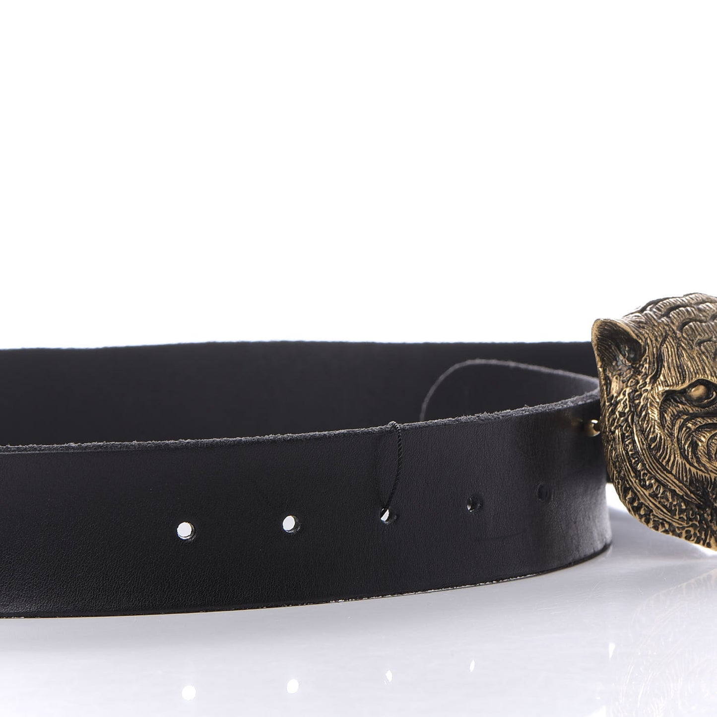 Calfskin Brass Feline Buckle Belt 80 32 Black