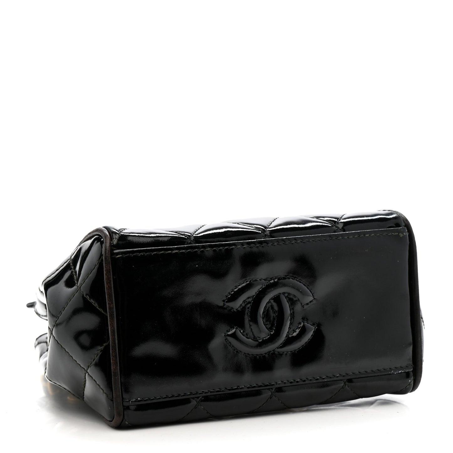 Patent Quilted Mini Shoulder Bag Black