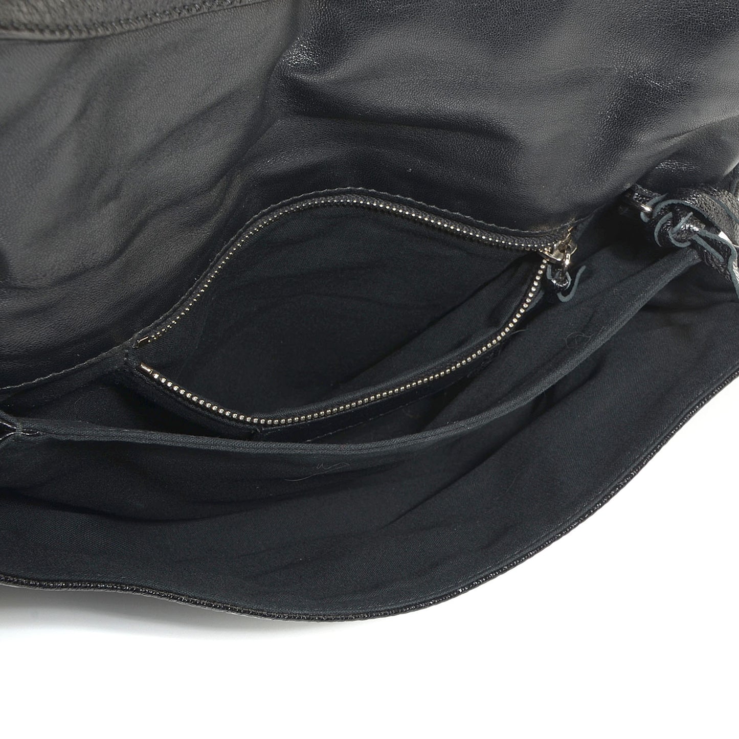 Chevre Metallic Edge Classic Silver Hardware Envelope Clutch Black